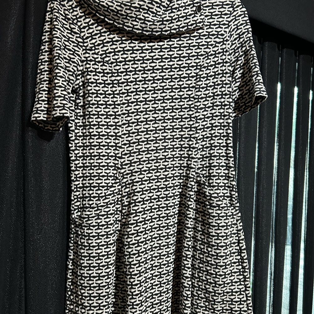 Robbie Bee Black and White Asymmetrical Cowl Neck Dress
